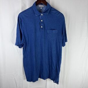 Peter Millar Polo Shirt Mens Large Blue Short Sleeve Pocket‎ 100% Cotton Classic
